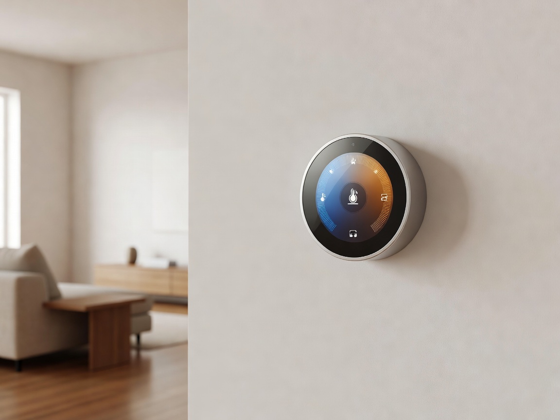 Smart thermostat on wall